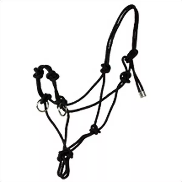 Hilason Western Tack Side Pull Horse Rope Halter Black W/ Nickle Plated Ring