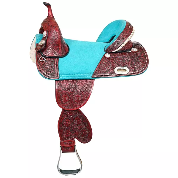HILASON Western Trail Barrel Racing American Leather Treeless Saddle