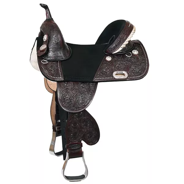 HILASON Western Treeless Trail Barrel Racing American Leather Saddle