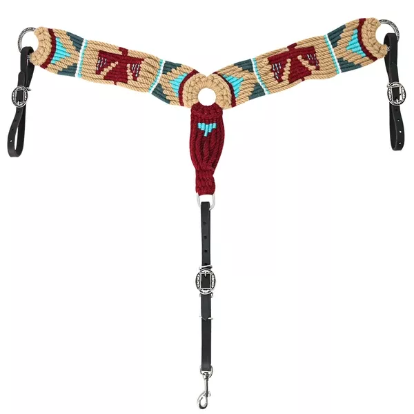 HILASON Western Wool Headstall & Breast Collar Tack Set Tan with Maroon