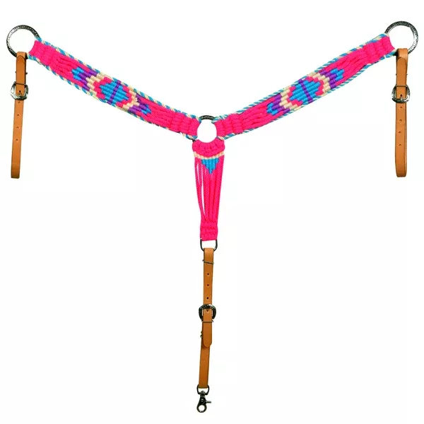 HILASON Western Wool Headstall & Breast Collar Tack Set Turquoise Pink