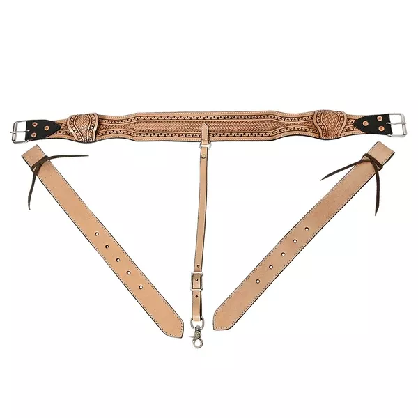 Horse Saddle Flank Cinch Girth Handtooled Leather W/ Billets Antique Tan Comfytack by Hilason