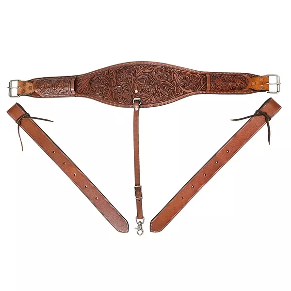 Horse Saddle Flank Cinch Girth Handtooled Leather W/ Billets Brown Comfytack by Hilason