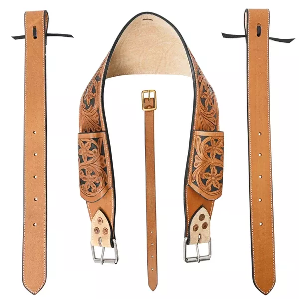 Horse Saddle Flank Cinch Girth Handtooled Leather W/ Billets Tan Comfytack by Hilason