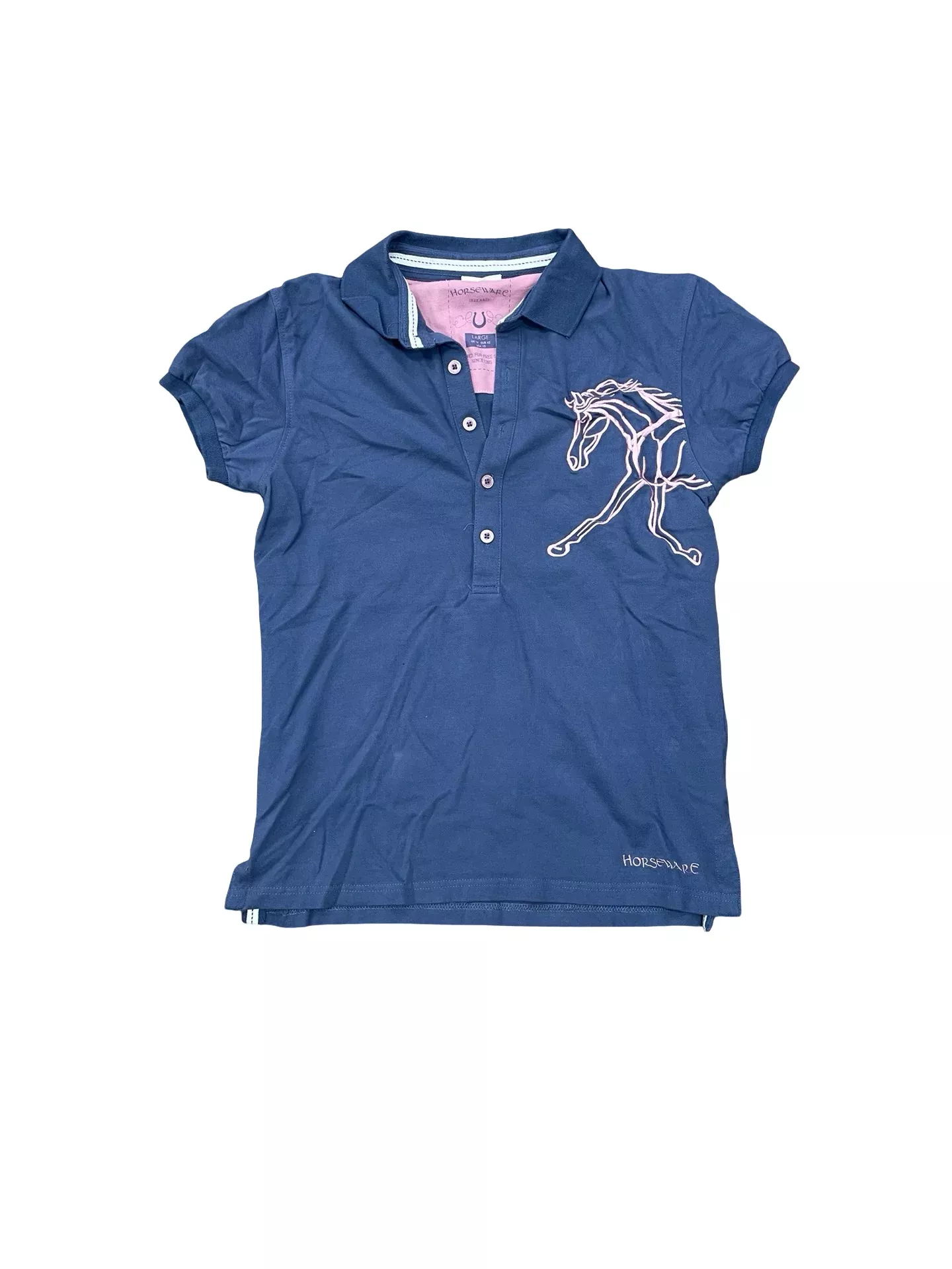 Horseware Polo Shirt - Blue-Gray/Pink - L - USED