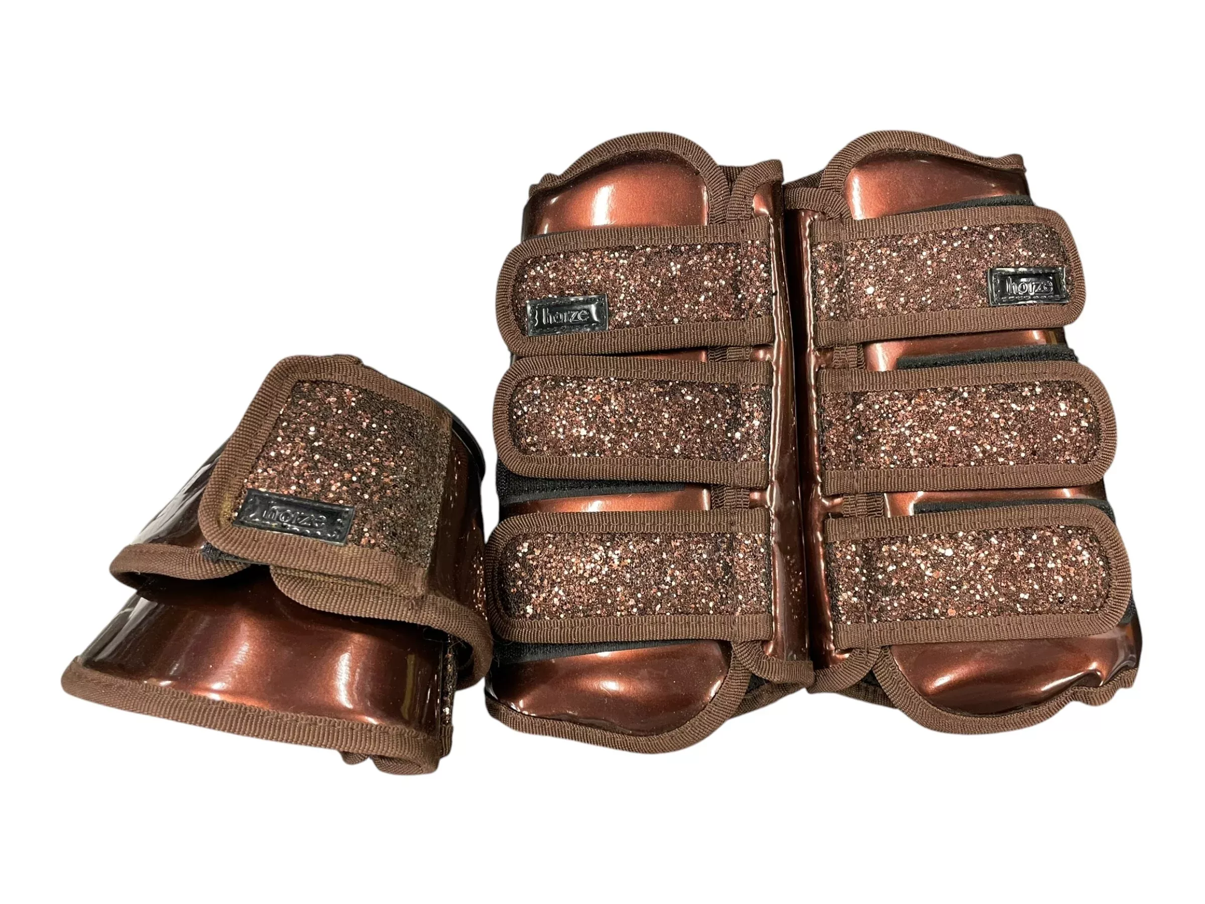 Horze Brush Boots & Bell Boots Set - Brown/Sparkle - Full/Large - USED