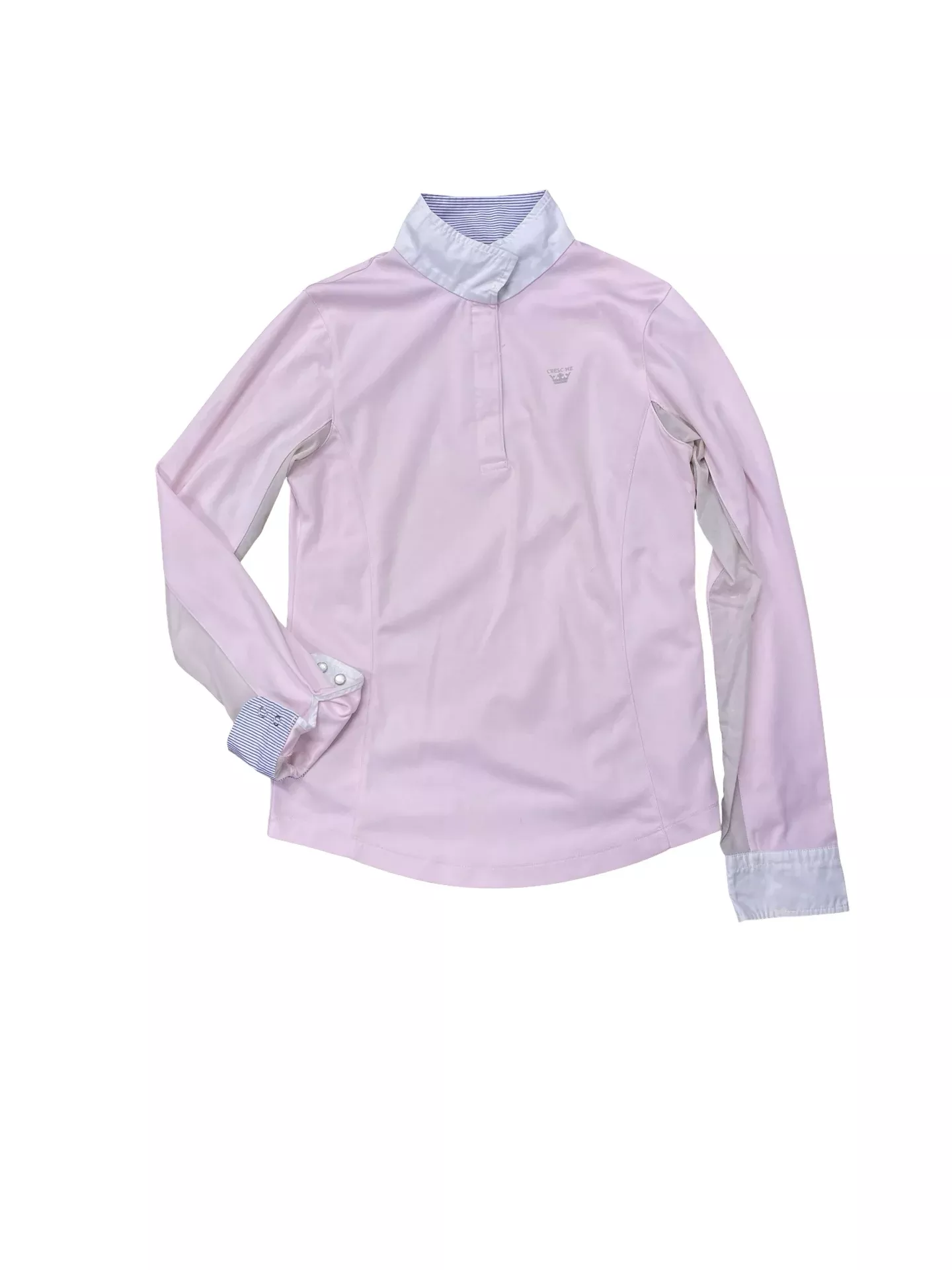 Horze LS Show Shirt - Pink/White/Blue - US 6 - USED