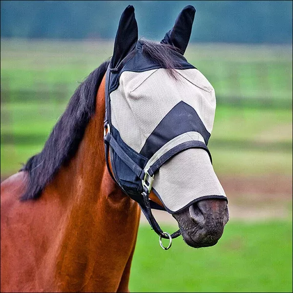 Horze Protec Fly Mask W/Nose Light Brown/Black Pony/P