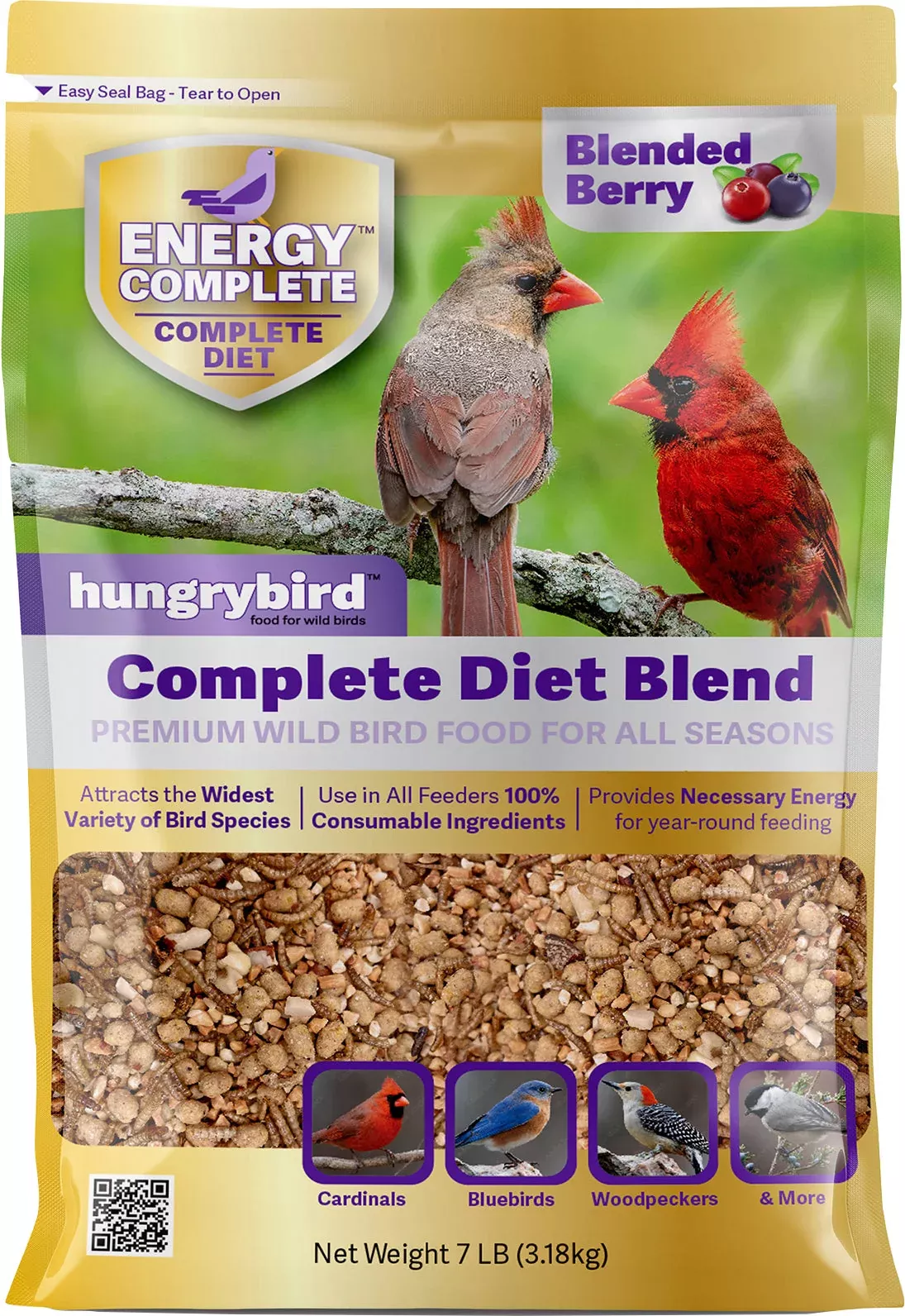 HungryBird Complete Diet Bird Food, Berry, 7 lb