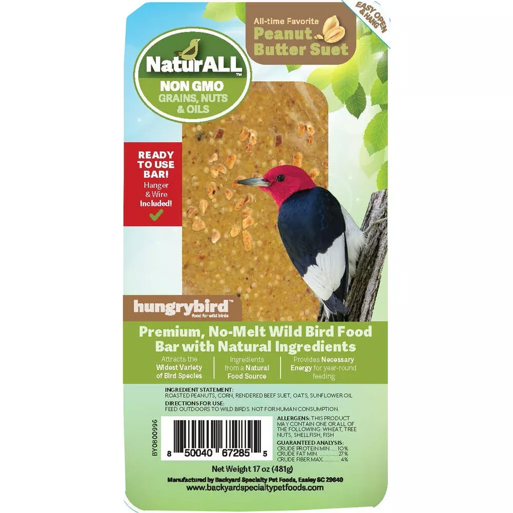 HungryBird Non-GMO Suet Bar, Peanut Butter, 17 oz