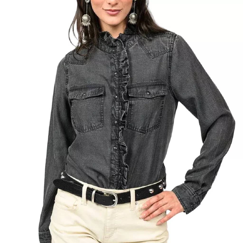 Ivy Jane Black Denim Ruffle Snap Top - FINAL SALE