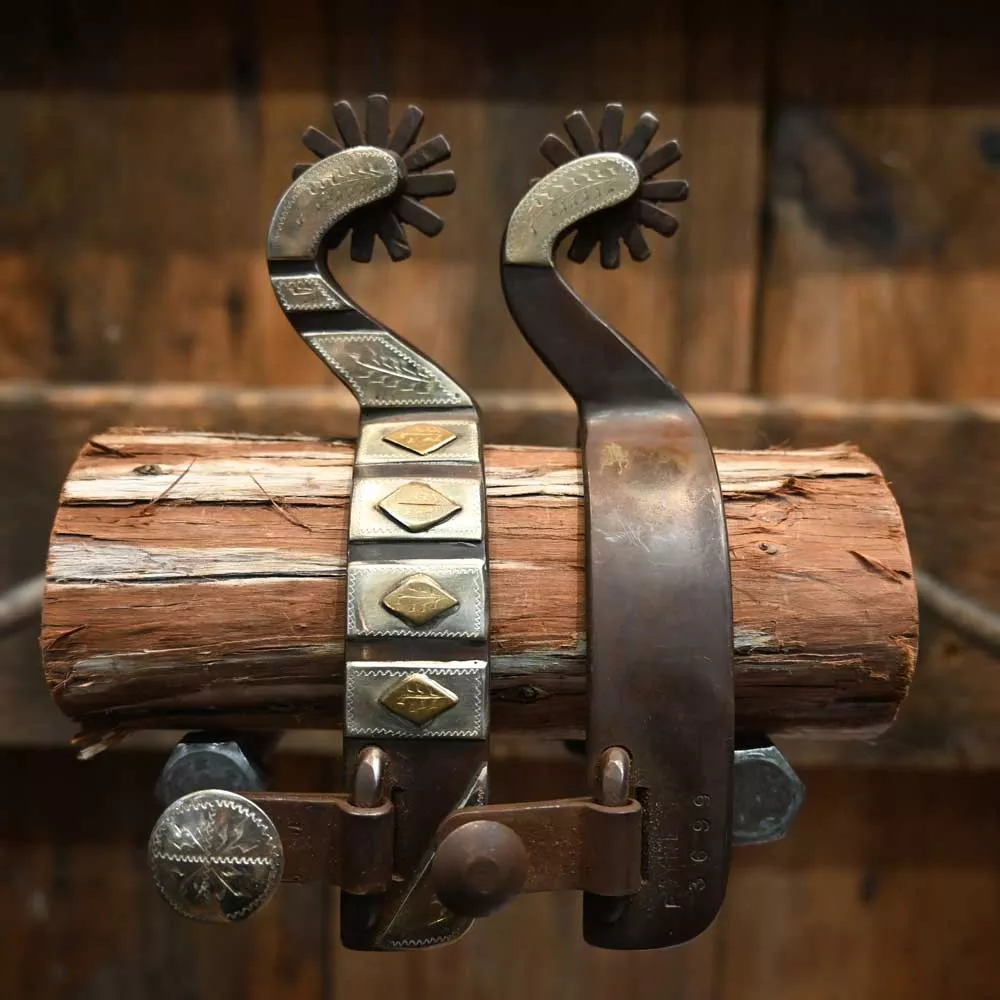 Jeff Payne Silver and Copper Mounted Spurs 12 pt Rowels