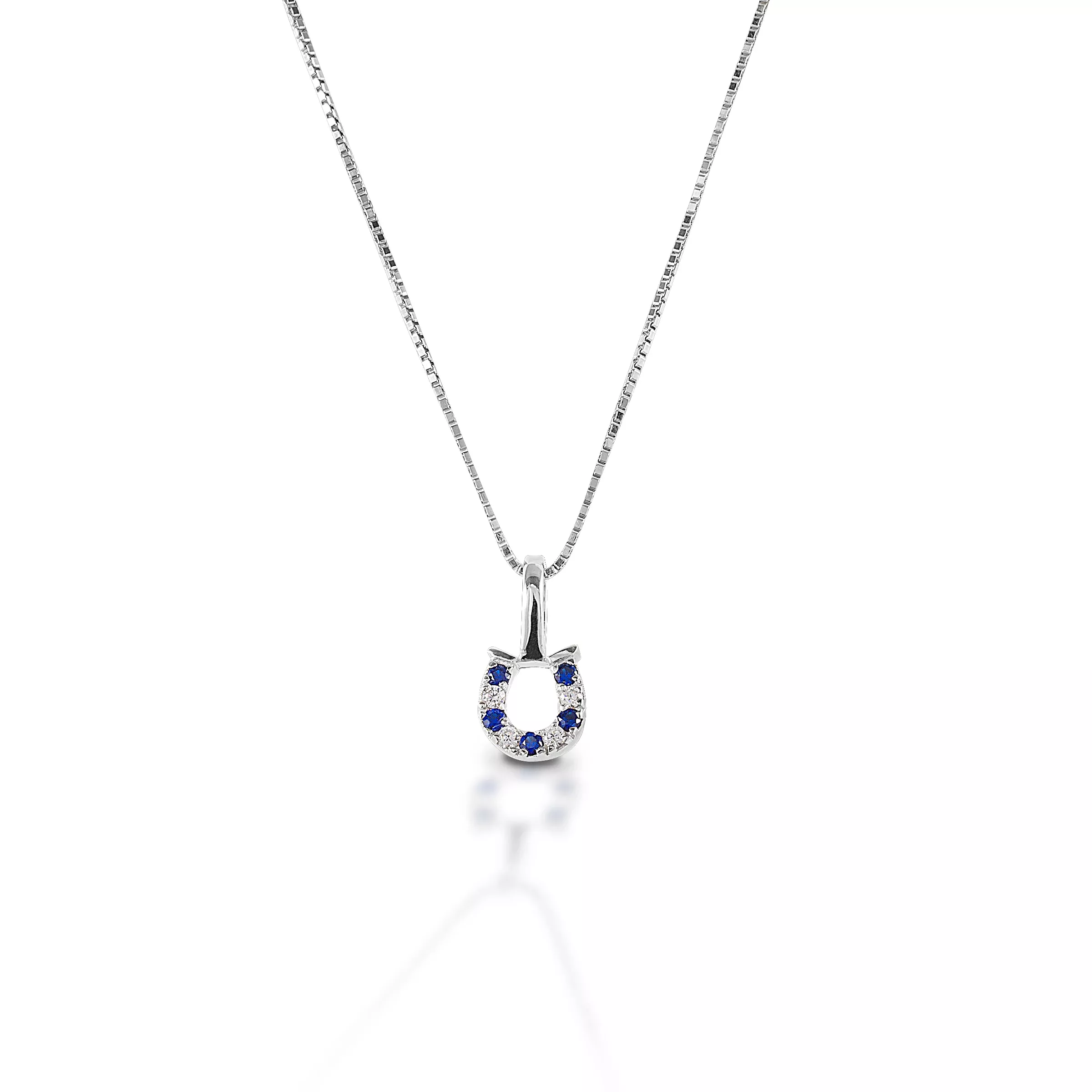 Kelly Herd Blue & Clear Horseshoe Necklace - Sterling Silver
