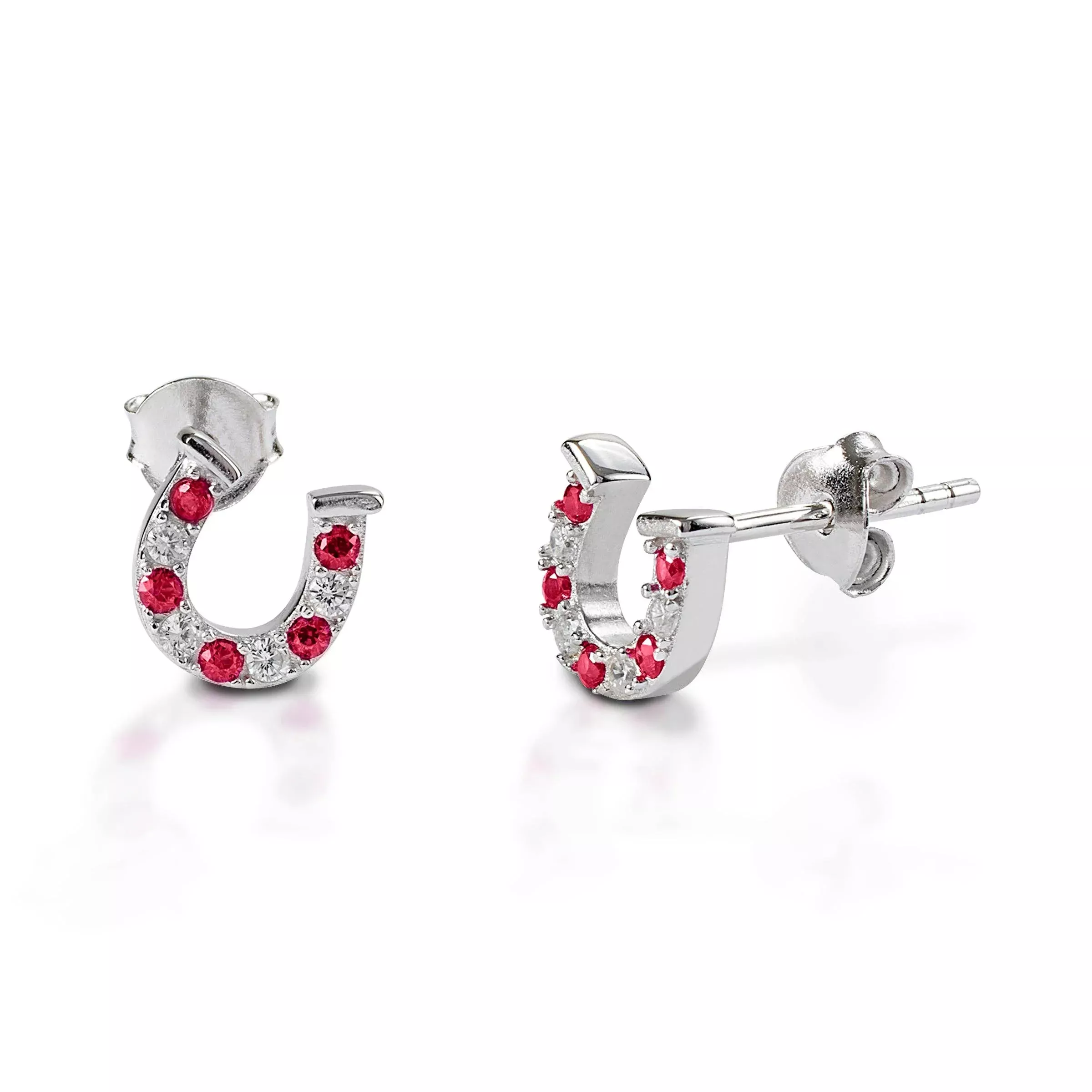Kelly Herd Red & Clear Horseshoe Earrings - Sterling Silver