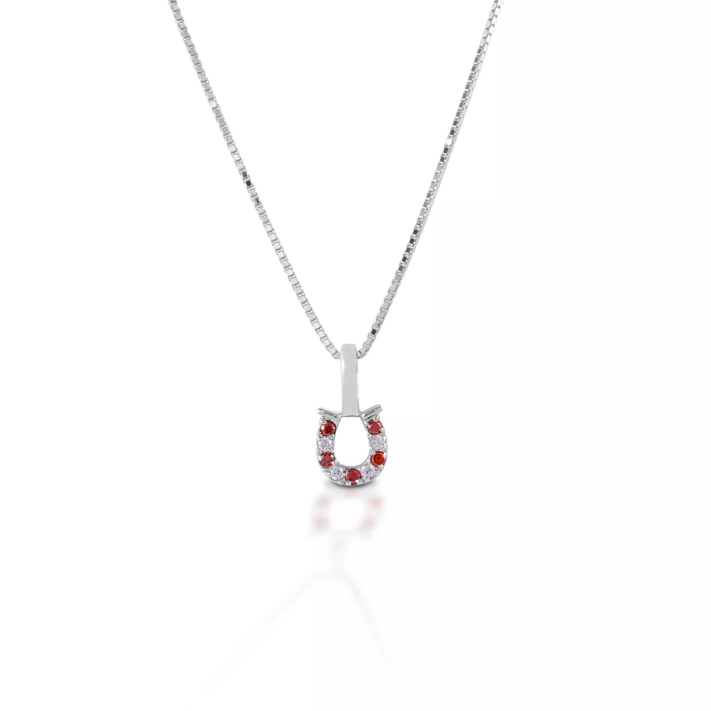 Kelly Herd Red & Clear Horseshoe Necklace - Sterling Silver