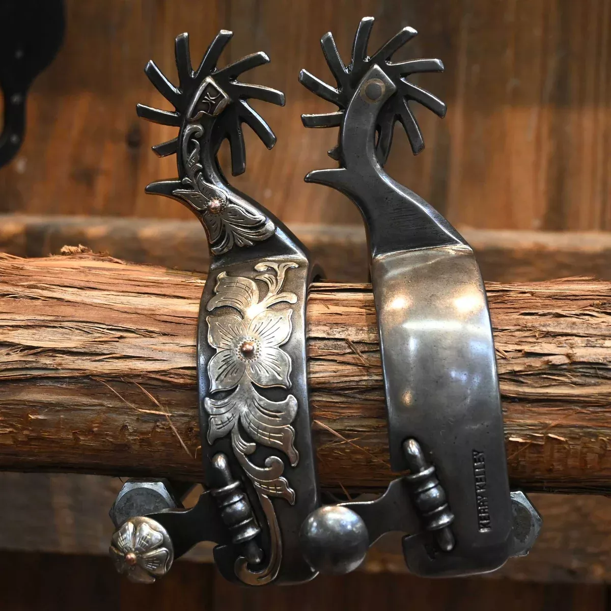 Kerry Kelley Silver Floral Mounted Hurricane Spurs