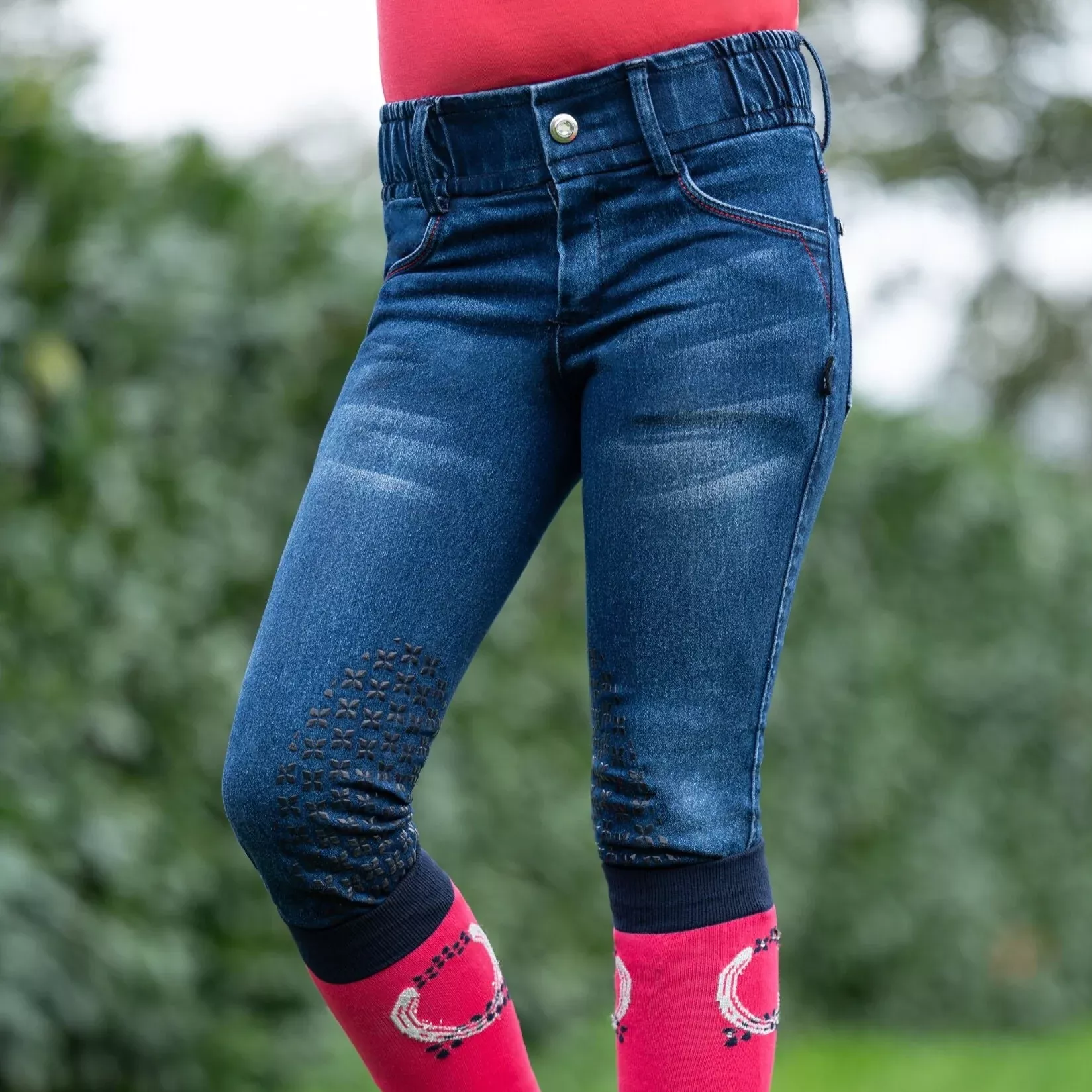 Kids Riding Breeches Aymee Denim Silicone Knee Patch