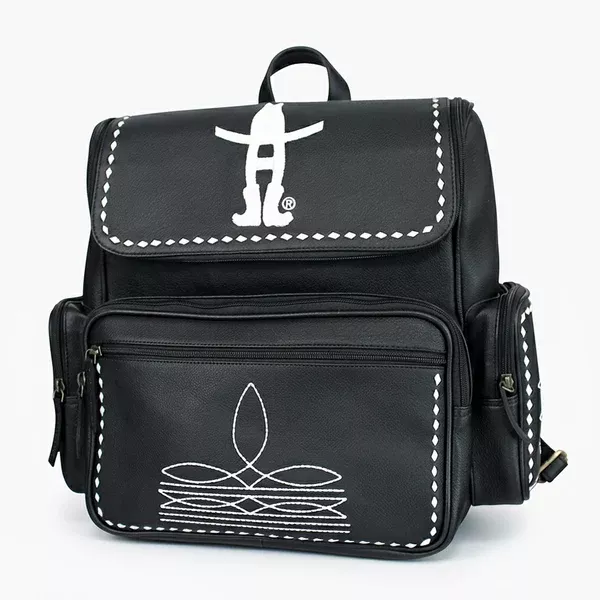 Laurel Midnight Rodeo Black Bootstitch Grain Leather Backpack