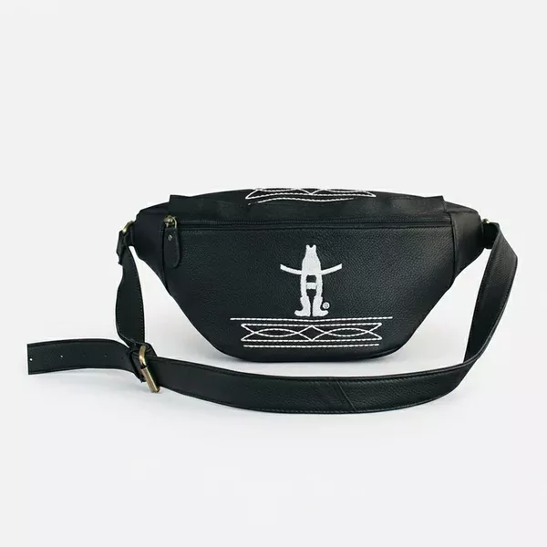 Laurel Midnight Rodeo Black Bootstitch Grain Leather Fanny Pack
