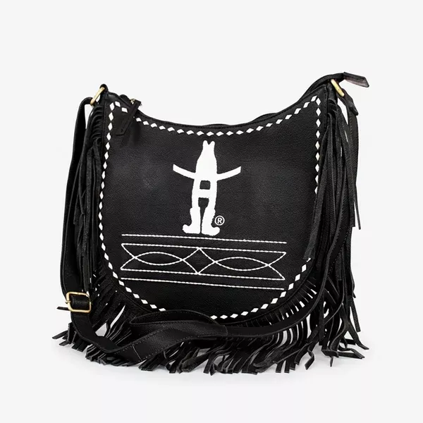 Laurel Midnight Rodeo Black Grain Leather Frindged Crossbody Bag