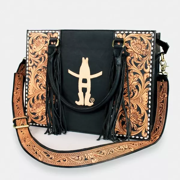 Laurel Sunset Rodeo Handtooled and Grain Leather Tote Bag