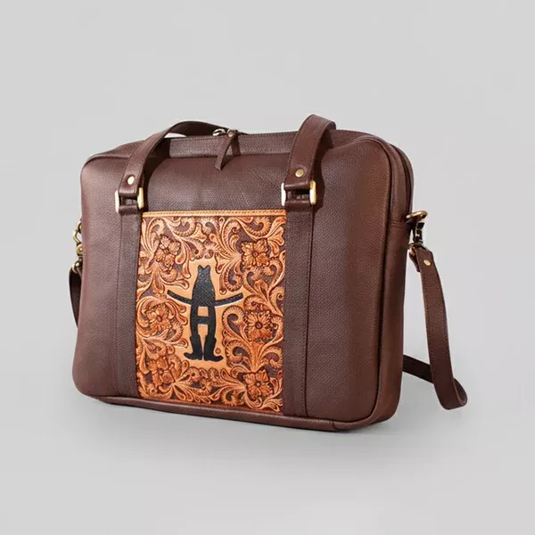 Legacy Rodeo Genuine Leather Hand Tooled Laptop Bag Briefcase