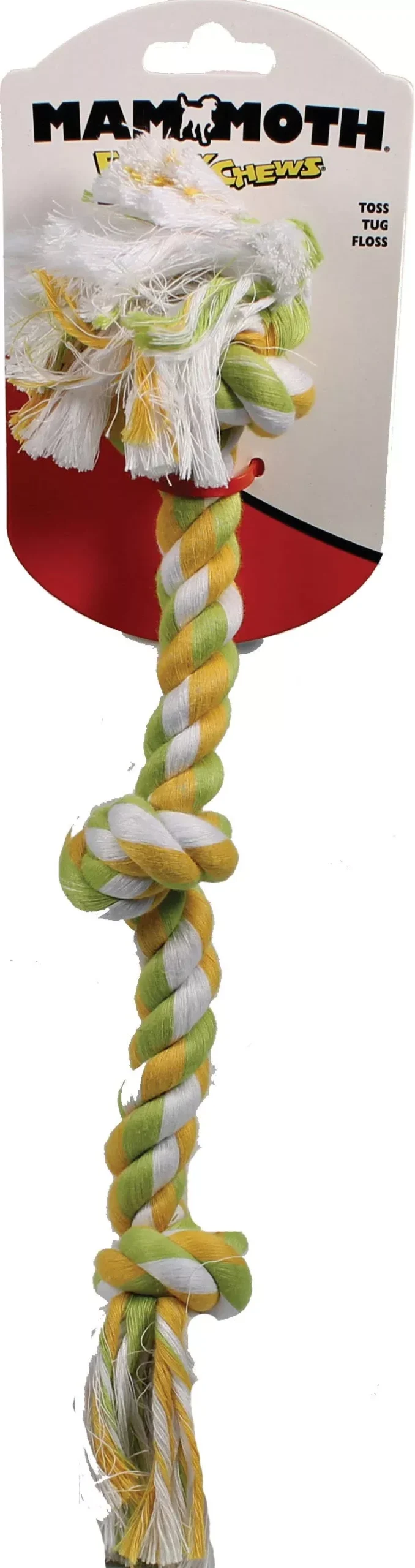 Mammoth Flossy Chews Color 3-Knot Rope Tug, Multi, 15 in