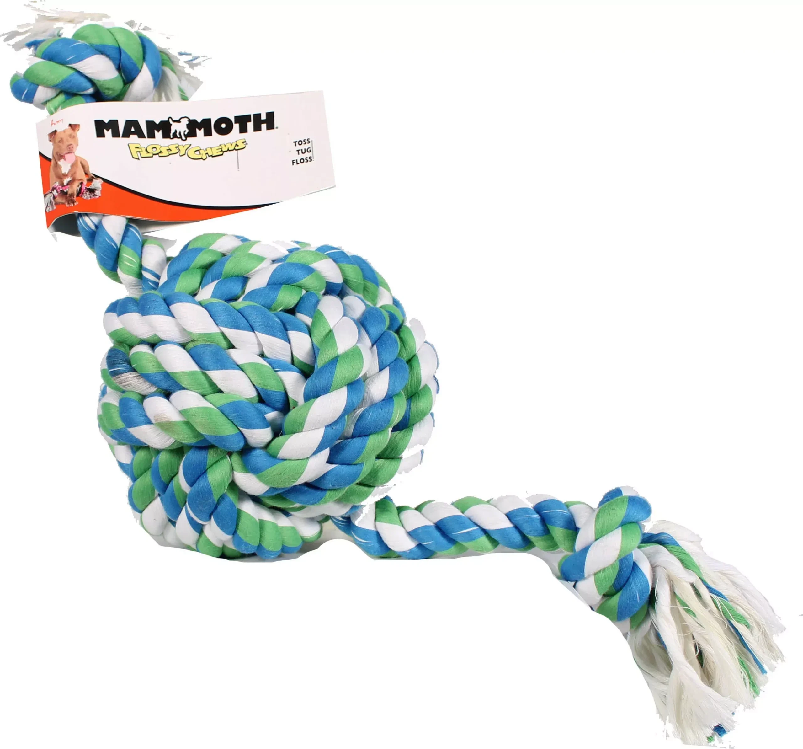 Mammoth Flossy Chews Monkey Fist Ball with Rope Ends 25 in Multicolor