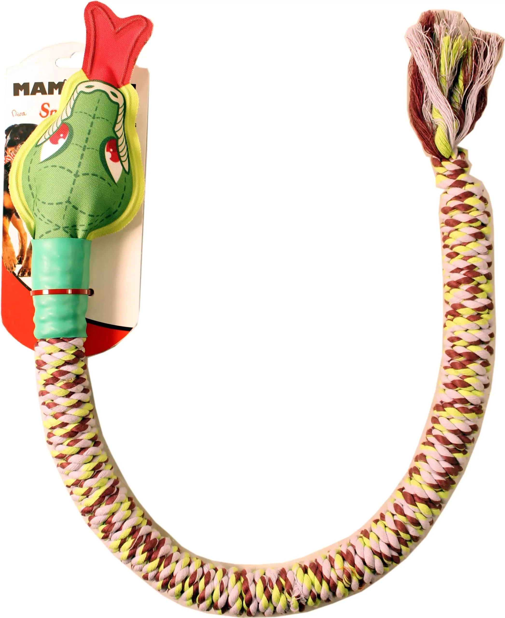 Mammoth SnakeBiter Squeaky Head Rope Dog Toy 28 in