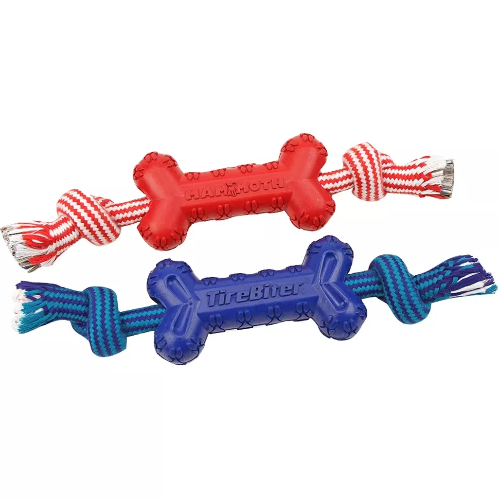 Mammoth TireBiter Advanced Color Bone Dog Toy with Rope, Assorted, 7.25 in
