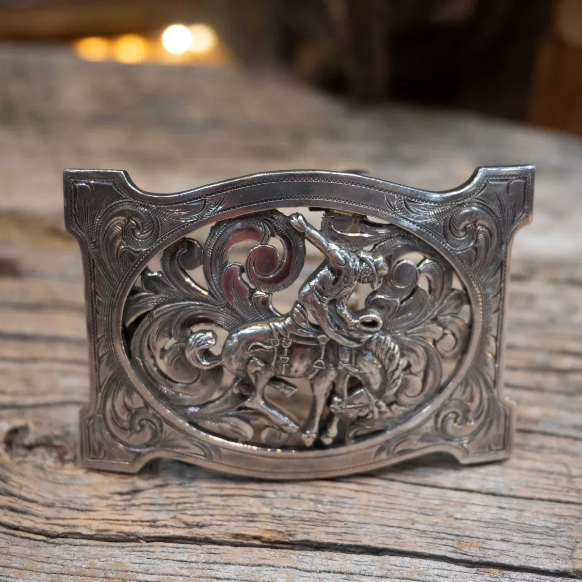 Matt Hackett Silver Filigree Bronc Belt Buckle