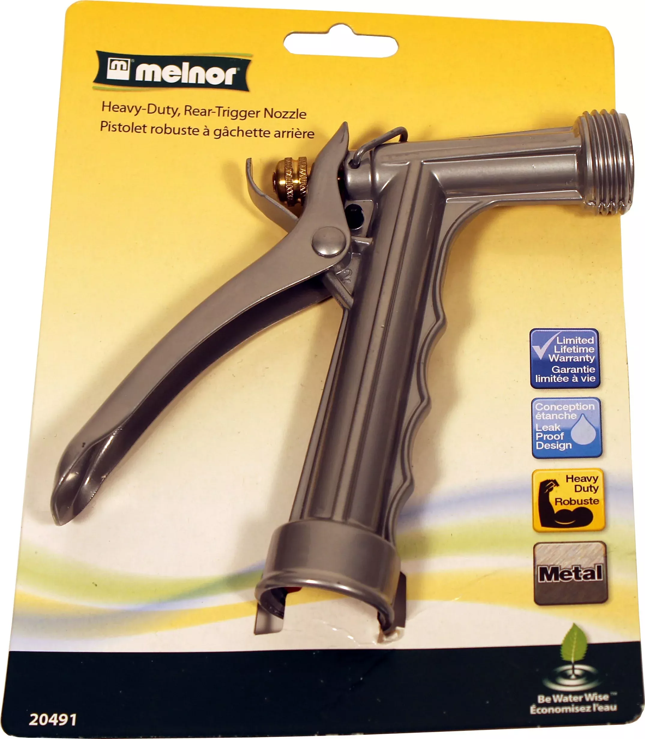 Melnor Heavy Duty Metal Rear Trigger Nozzle, 30 ft, Silver