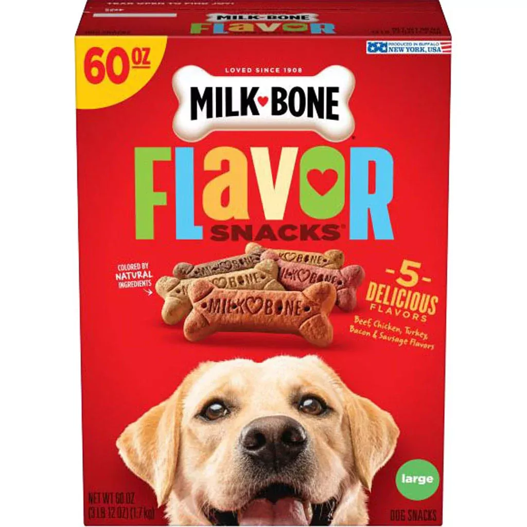 Milk-Bone Flavor Snacks Dog Biscuits, Beef/Chicken/Bacon, Large, 60 oz