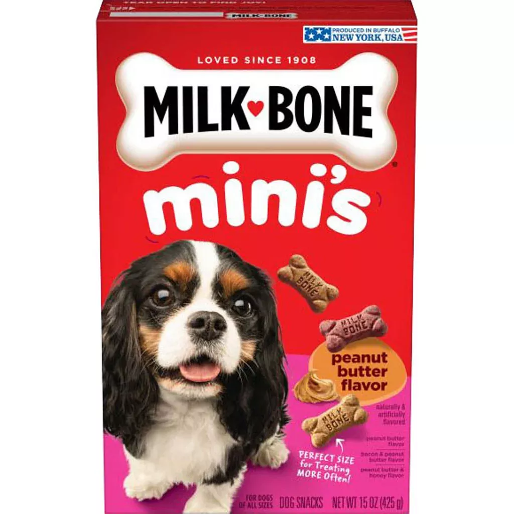 Milk-Bone Flavored Dog Biscuits, Mini, Peanut Butter, 15 oz