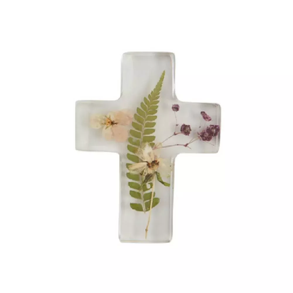 Mud Pie Dried Flowers/Fern Resin Cross