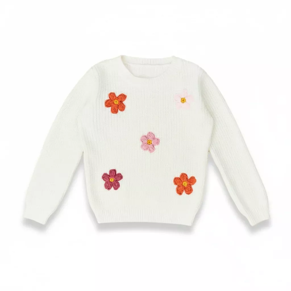 Mud Pie Girl's Daisy Crew Neck Sweater