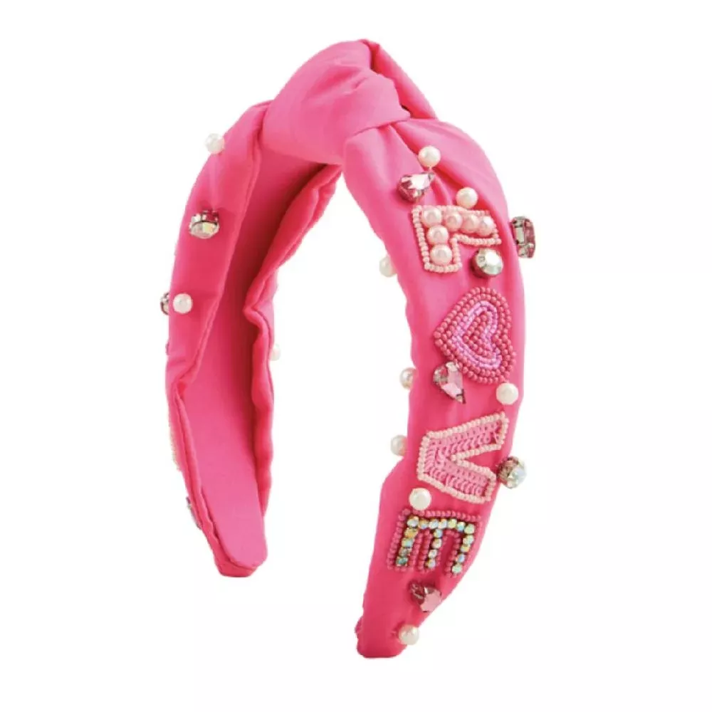 Mud Pie Valentine Love Beaded Headband - Pink