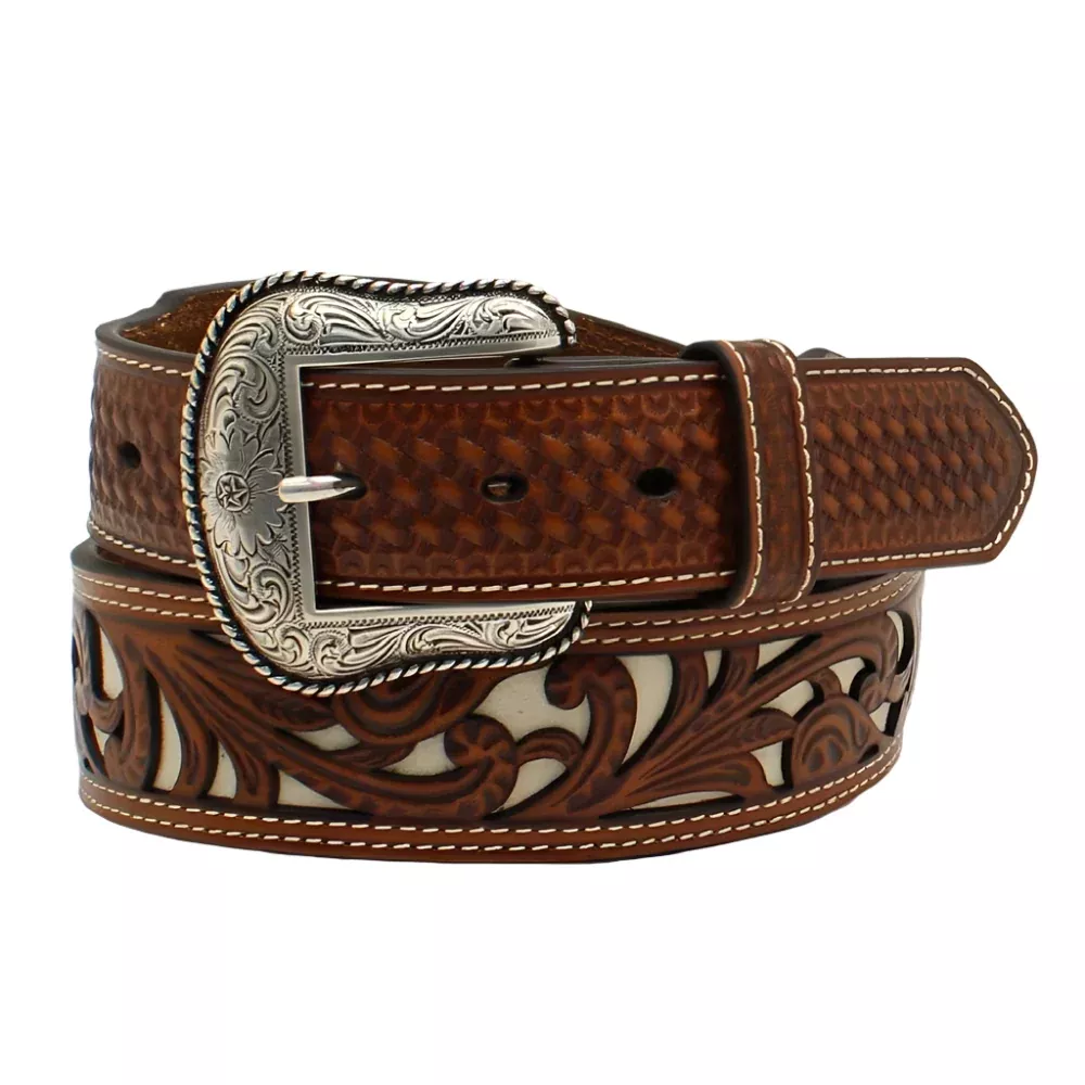 Nocona Men's Floral Pierce Double Stitch Belt