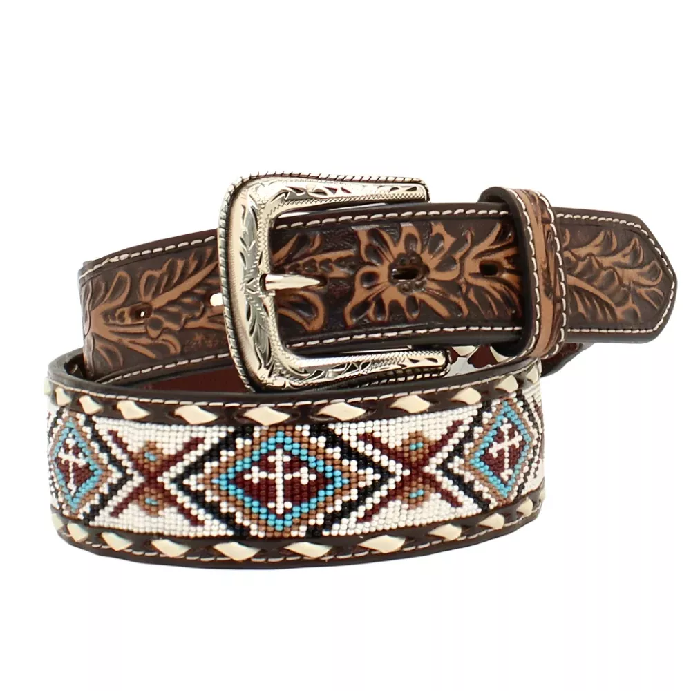 Nocona Men's Floral Tab Beaded Cross Belt