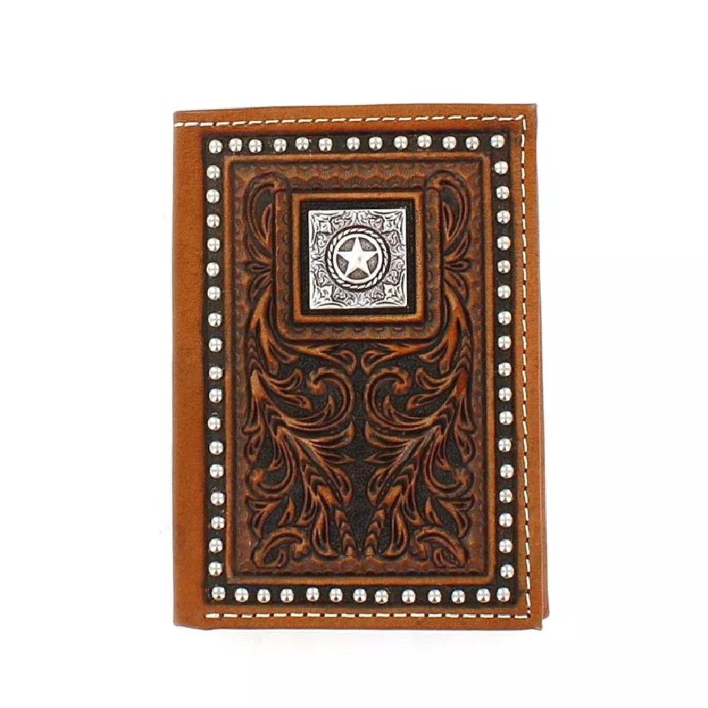 Nocona Tooled Star Concho Trifold Wallet