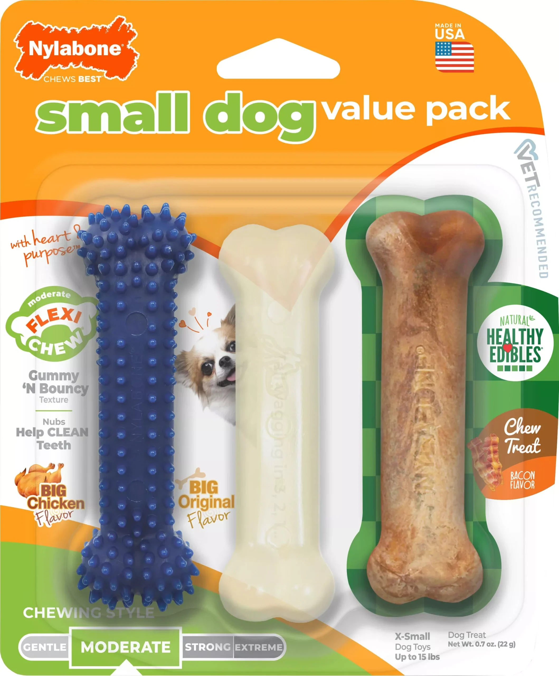 Nylabone Flexi Chew Small Dog Variety Pack xs-3 PK Assorted