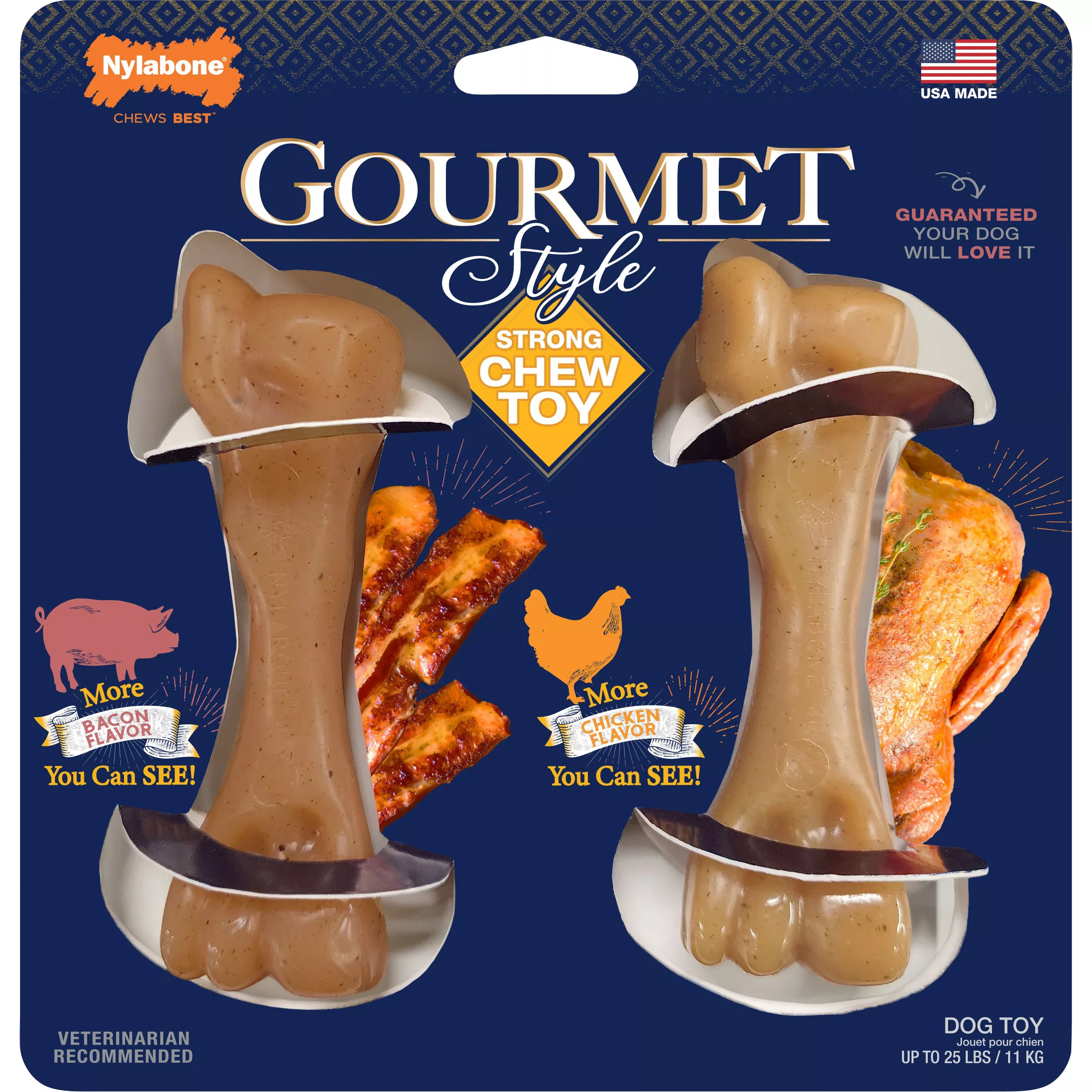 Nylabone Gourmet Style Strong Chew Femur, Bacon & Chicken - Regular