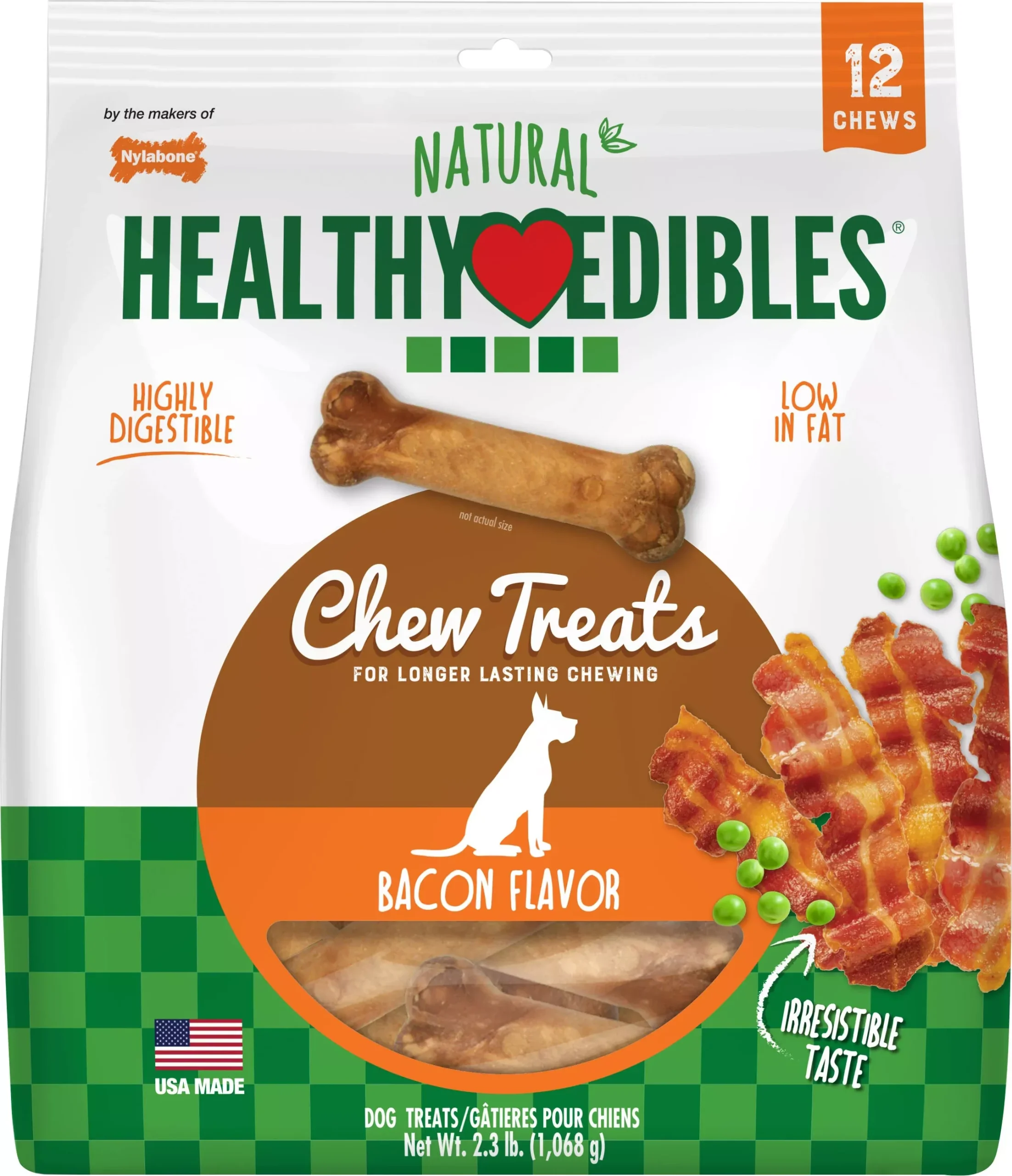 Nylabone Healthy Edibles Natural Chew Bacon Wolf, 12 Pack