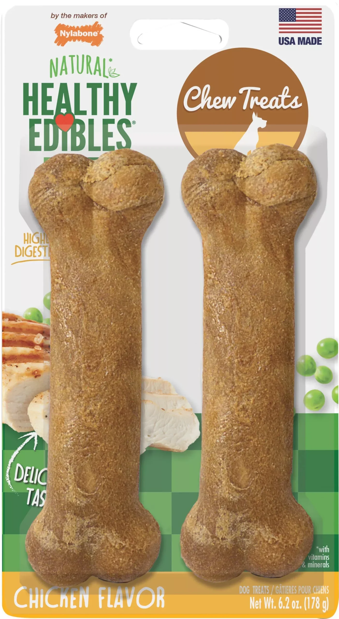 Nylabone Healthy Edibles Natural Chew, Chicken, Wolf, 2 Pack