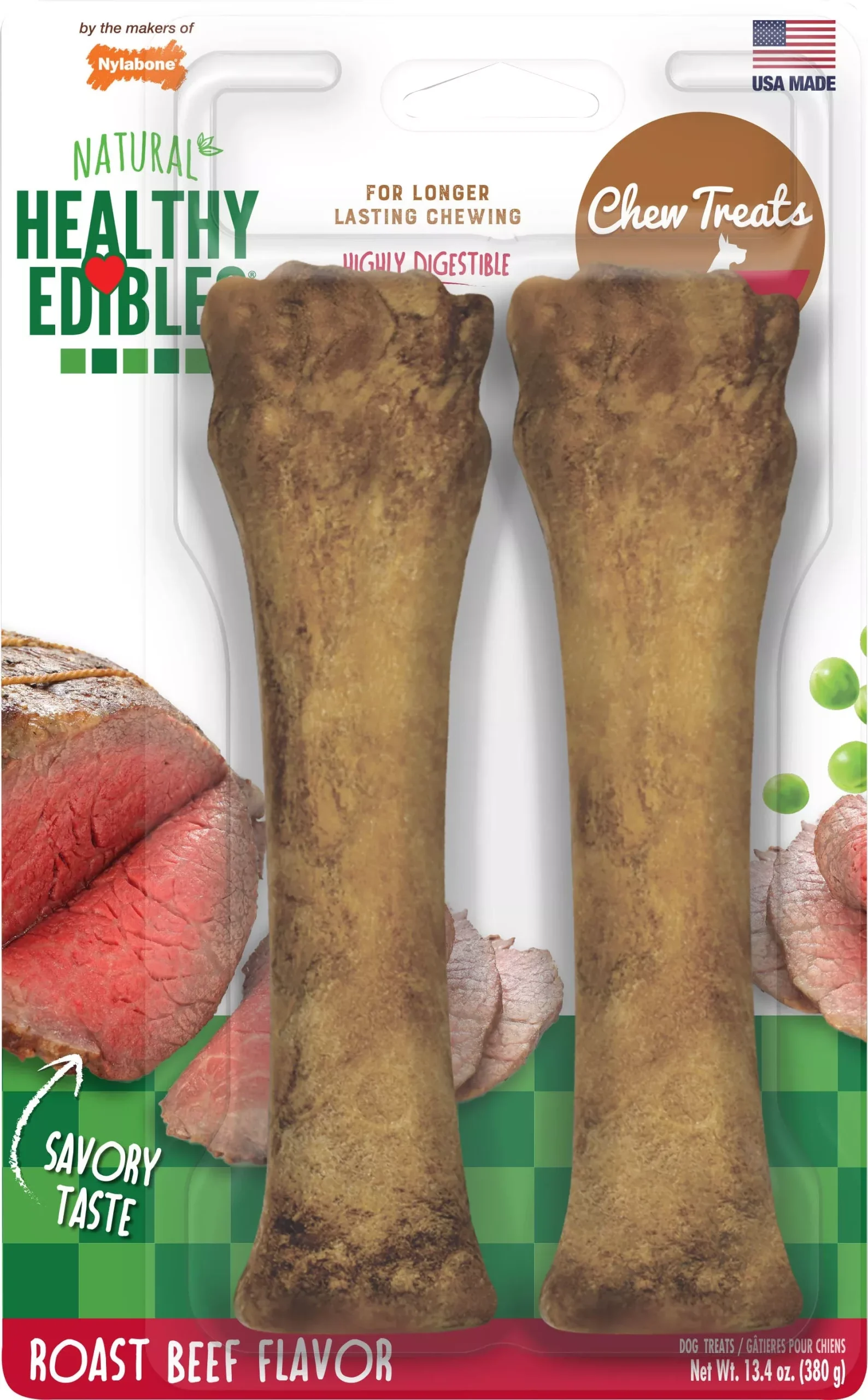 Nylabone Healthy Edibles Natural Chew, Roast Beef Souper 2-Pack