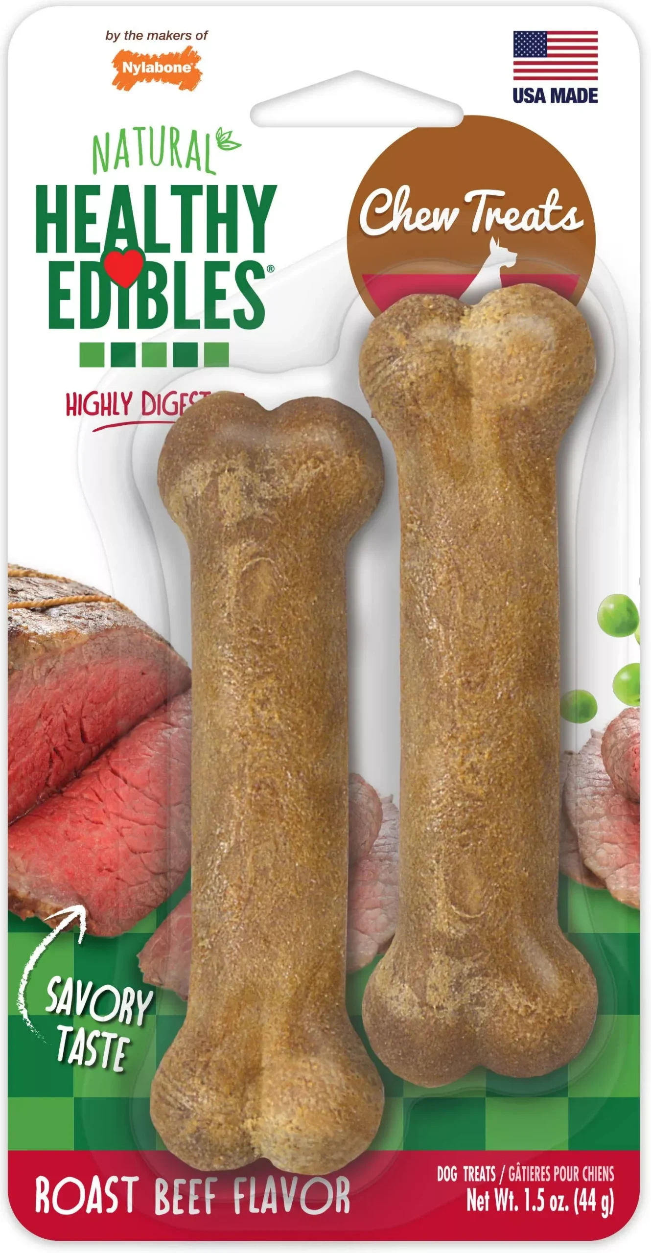 Nylabone Healthy Edibles Natural Chews, Roast Beef - Petite 2-Pack