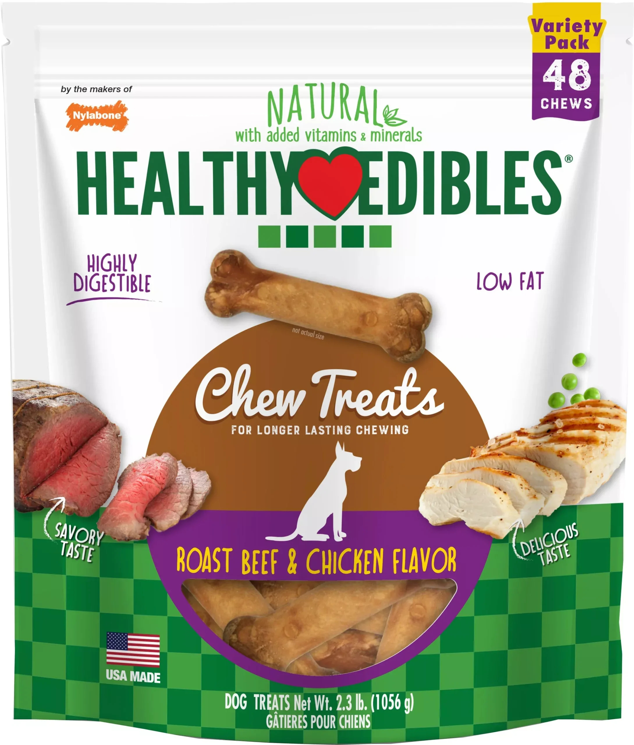 Nylabone Healthy Edibles Variety Pack Beef/Chicken 48-Count