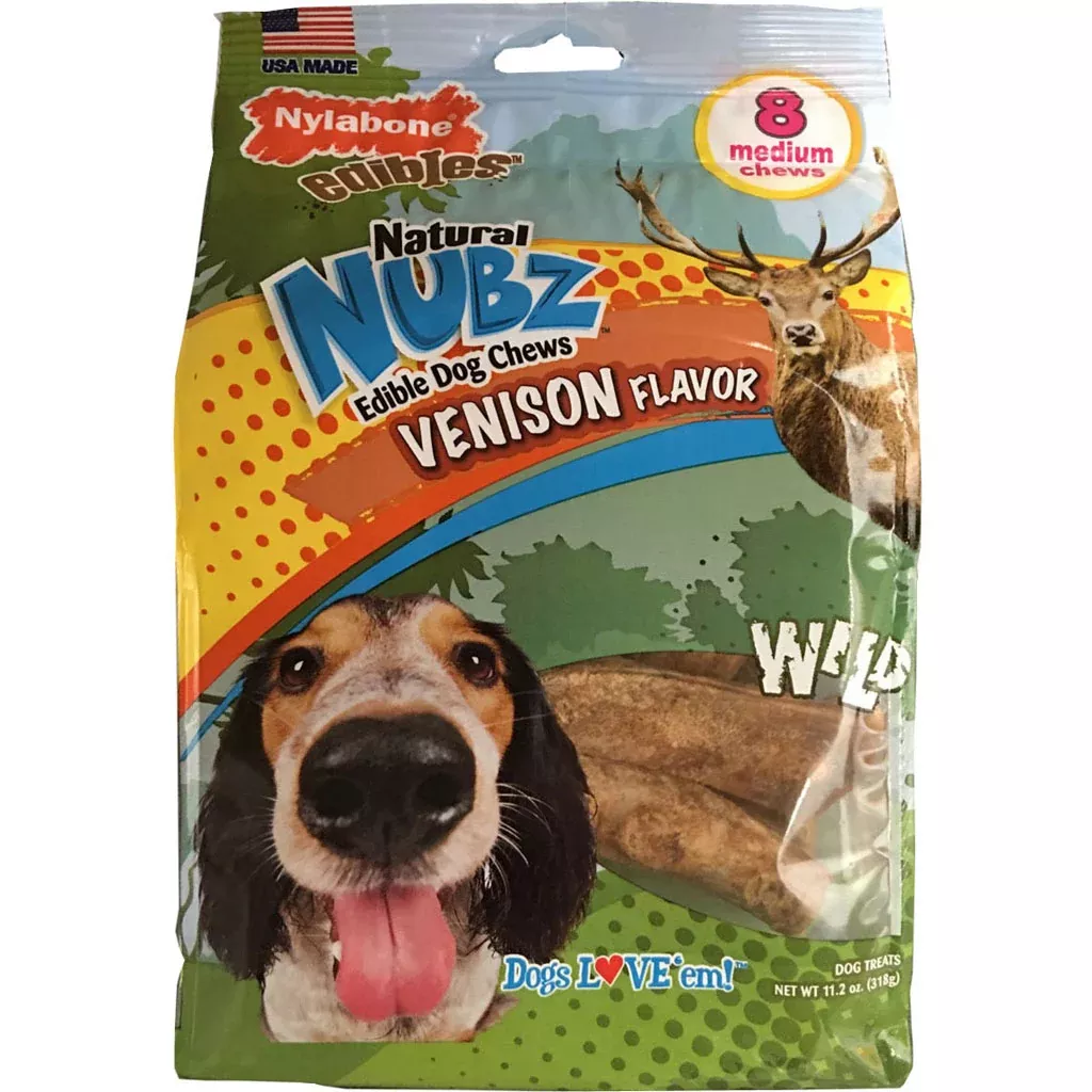 Nylabone Nubz Edible Antler Dog Chews, Venison, Medium, 8 Pack