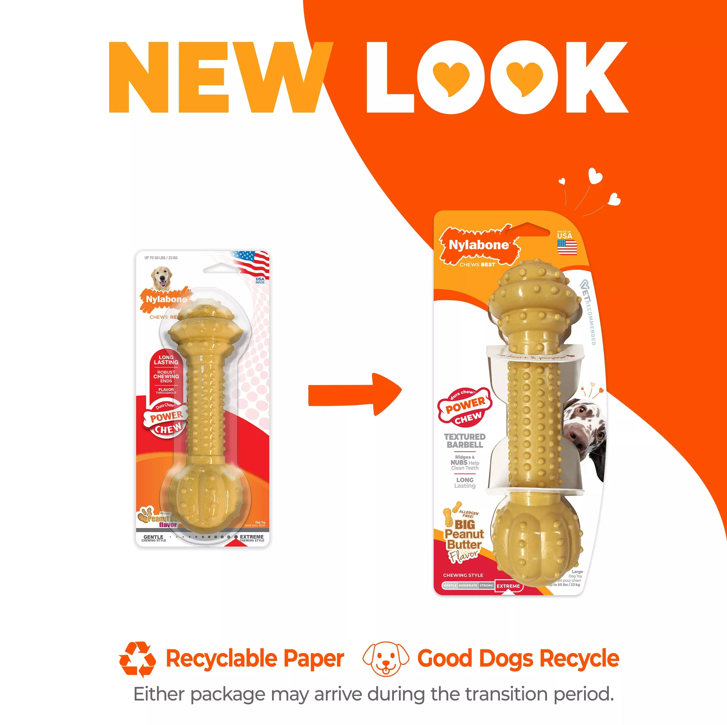 Nylabone Power Chew Barbell, Giant, Peanut Butter