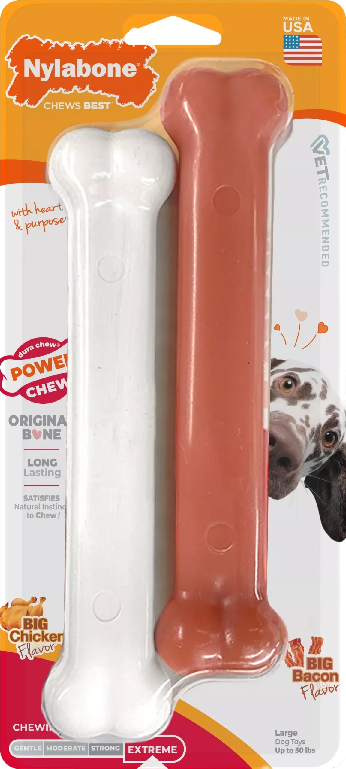 Nylabone Power Chew Bone, Chicken/Bacon, Large, 2 pk